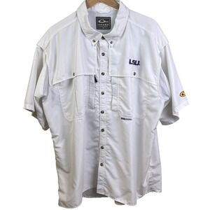 Drake LSU Tigers White Button-Down Fishing Shirt Back Vent Short Sleeve 2X Men's